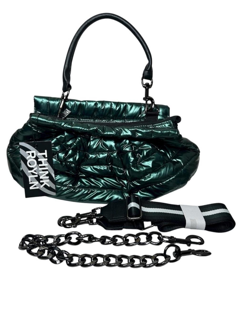 Think Royln Carrington Metallic Emerald Quilted Shoulder Crossbody Designer Bag
